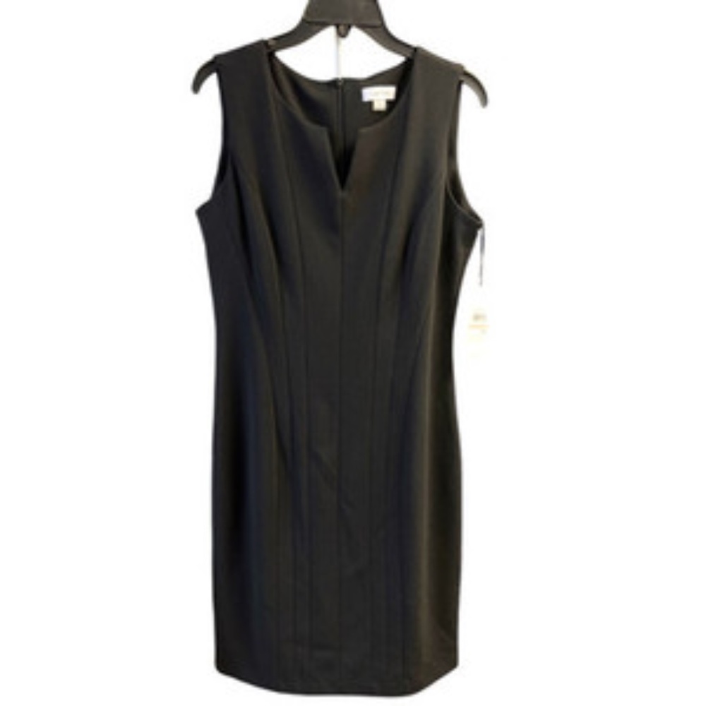 Calvin Klein Dress Womens 10 Black Sleeveless Sheath Stretch Split Neck Back Zip